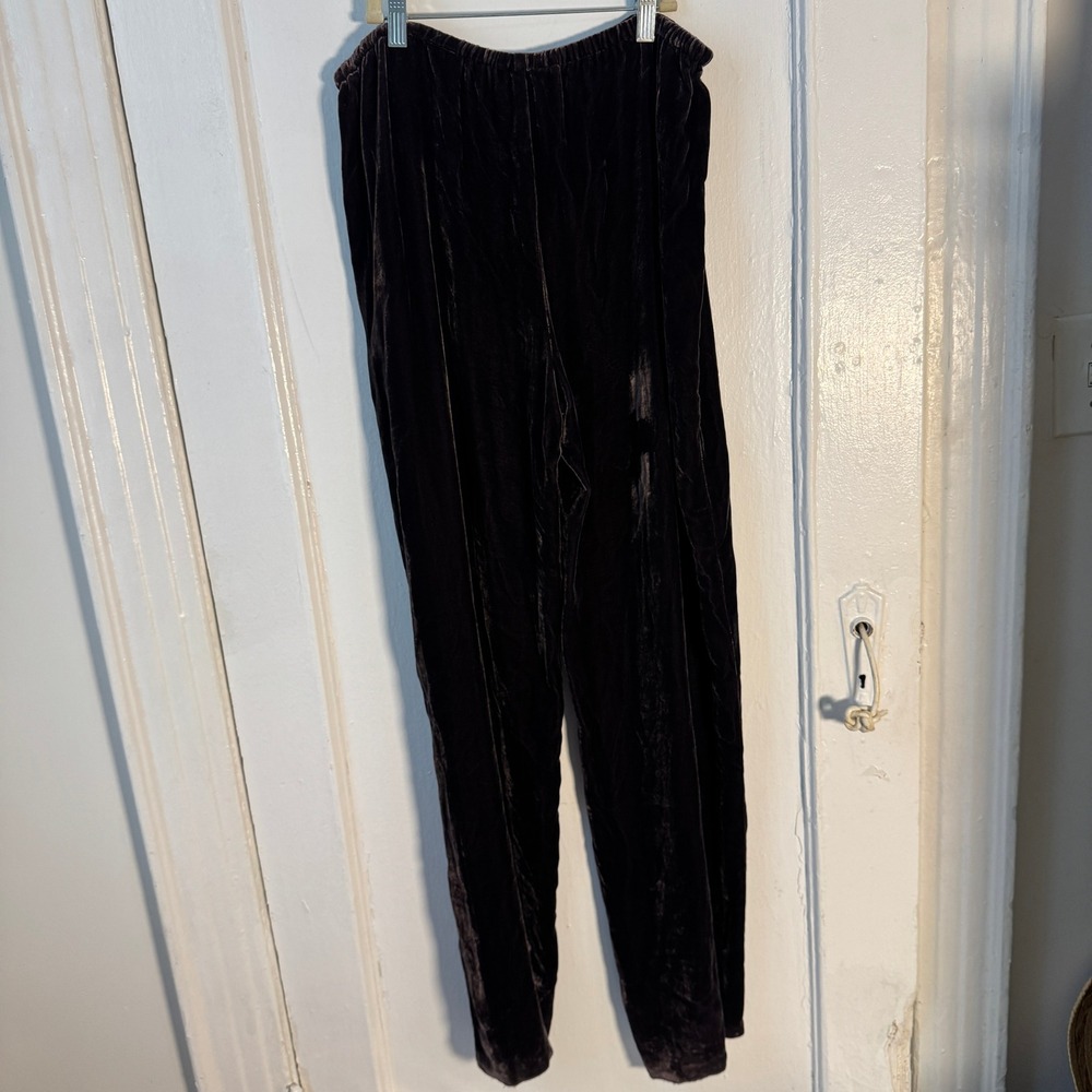 Cabi Silk Velvet Wide Leg Pants Chocolate Brown Drawstring L Quiet Luxury Comfy - Picture 8 of 10